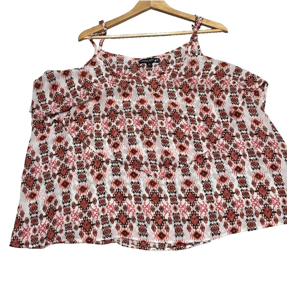 Women's Living Doll Tank Top Southwestern 2X Adj Straps Semi Sheer Layers Sharp